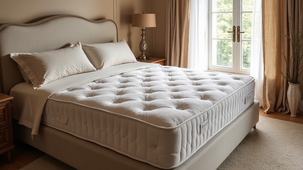 luxury mattress in a serene, softly-lit bedroom scene